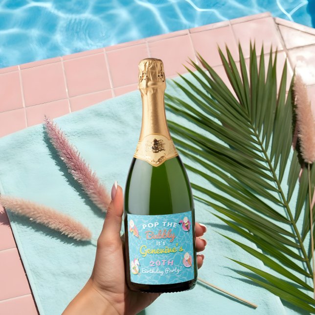 Pop The Bubbly Fun Pool Floats Pool Party Birthday Sparkling Wine Label (Pop The Bubbly Fun Pool Floats Pool Party Birthday Sparkling Wine Label)