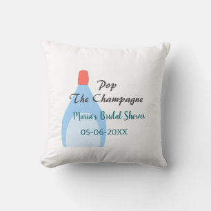 Pop the Champagne blue bridal shower add name date Cushion