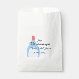 Pop the Champagne blue bridal shower add name date Favour Bags