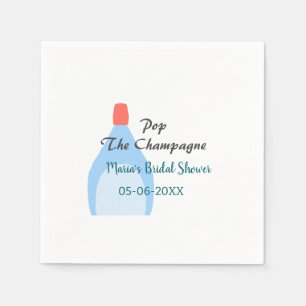 Pop the Champagne blue bridal shower add name date Napkin