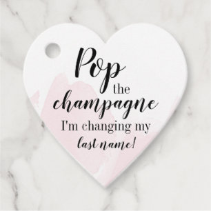 Pop the Champagne Bridal Shower Favour Tag Heart