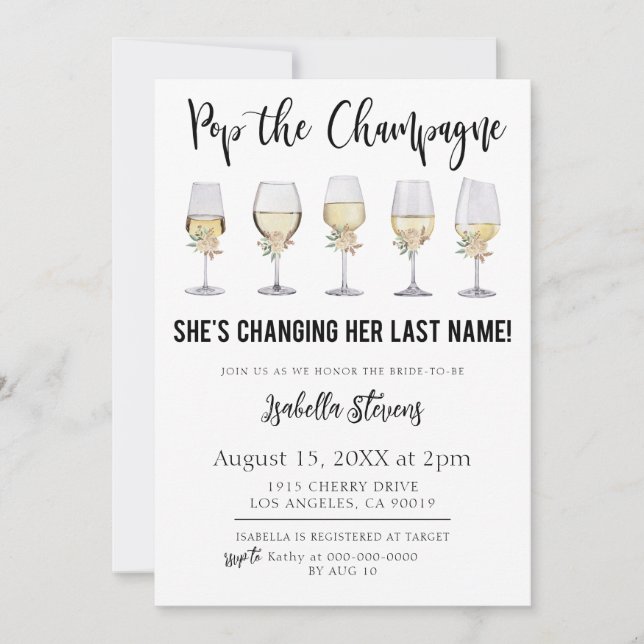 Pop The Champagne Bridal Shower Invitation (Front)