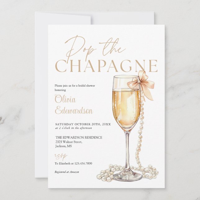 Pop The Champagne Elegant Bridal Shower Invitation (Front)