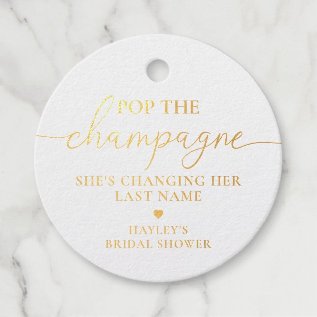 Pop The Champagne Gold Foil Favour Gift Tag (Front)
