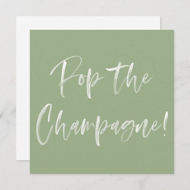 Pop The Champagne Sage Green Script Bridal Shower Invitation (Front/Back)