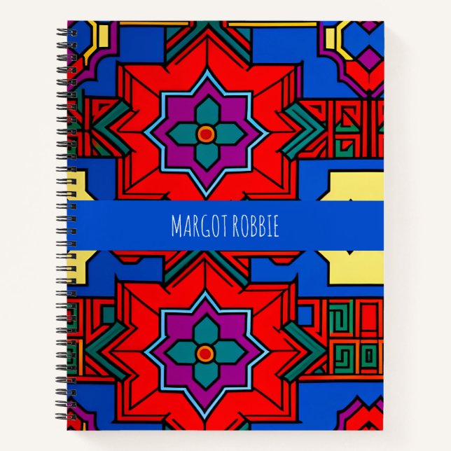 Pop up hexagon flowers Red Blue Isometric Pattern Notebook (Front)