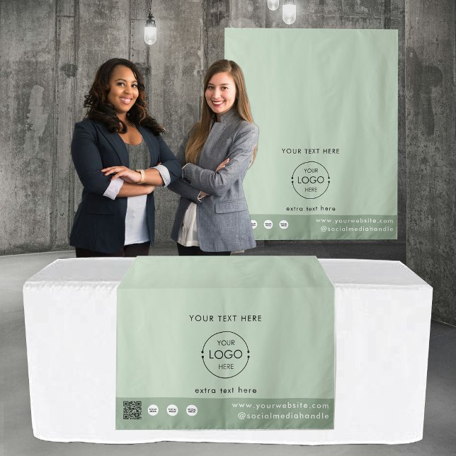 Pop Up Shop Logo QR Code Vendor Table Runner Green Tapestry (Pop Up Shop Logo QR Code Vendor Table Runner Green Tapestry)