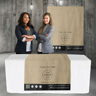 Pop Up Shop Logo QR Code Vendor Table Runner Kraft Tapestry