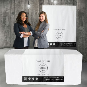 Pop Up Shop Logo QR Code Vendor Table Runner White Tapestry