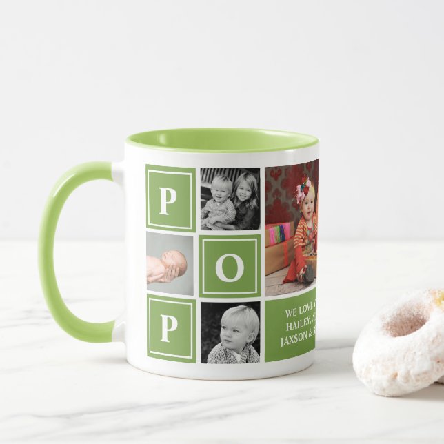 Pop We Love You Green Custom Photo Collage Mug (With Donut)