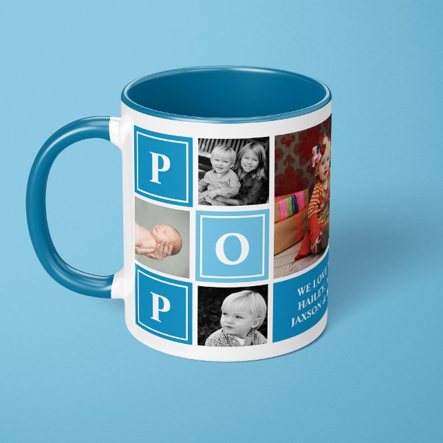 Pop We Love You Light Blue Custom Photo Collage Mug (Creator Uploaded)