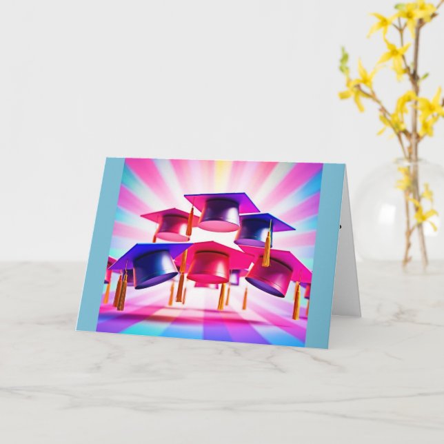 PopArt Graduation Hats Folded Greeting Card (Yellow Flower)