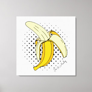 Popart Peeling Banana Fruit on Halftone Dots Canvas Print