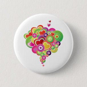 PopArt Pink and Green Hearts 6 Cm Round Badge
