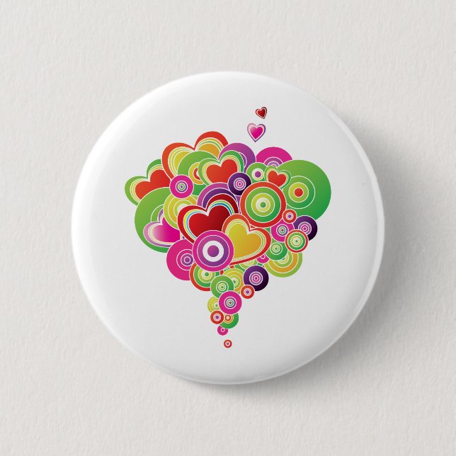 PopArt Pink and Green Hearts 6 Cm Round Badge (Front)