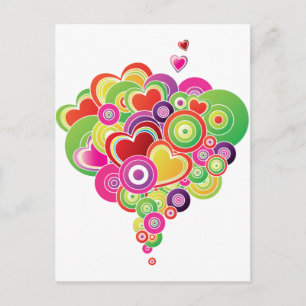PopArt Pink and Green Hearts Postcard