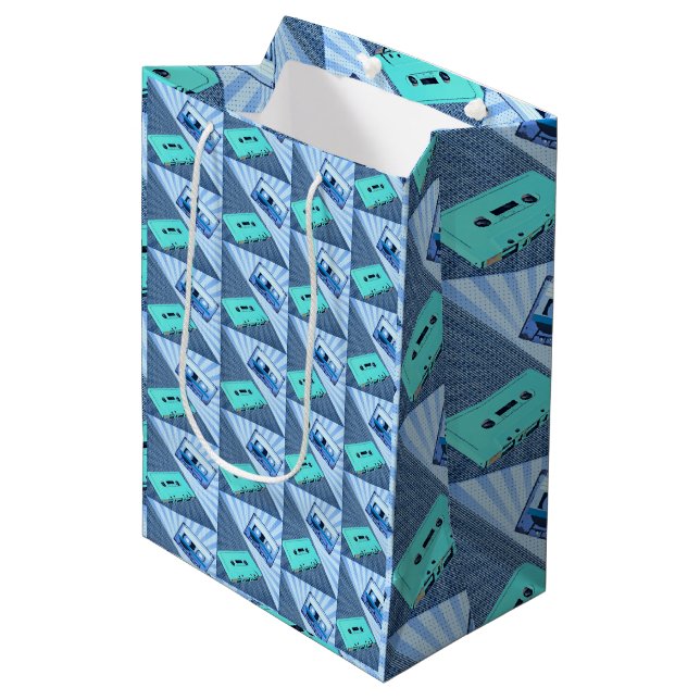 PopArt Polka Dot Cassettes - Blues Medium Gift Bag (Front Angled)