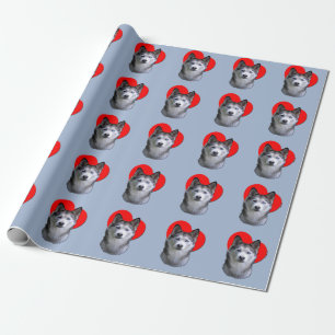 PopArt Silver Husky Heart Love Wrapping Paper