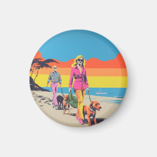 Popart style magnet, beach dog walk magnet