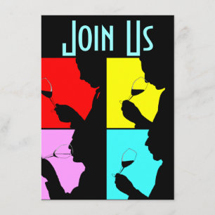 PopArt Wine Tasting Silhouette 4 Steps Invitation
