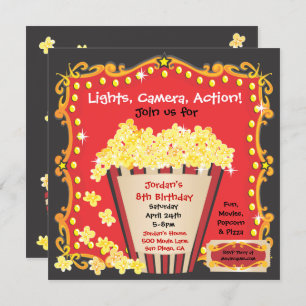 Popcorn and a Movie Birthday Party Invitation