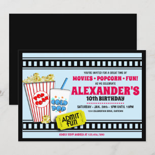 Popcorn and a Movie Birthday Party Invitation