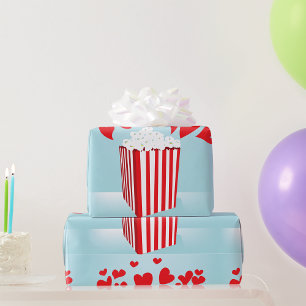 Popcorn and Hearts Movie Date Night Wrapping Paper