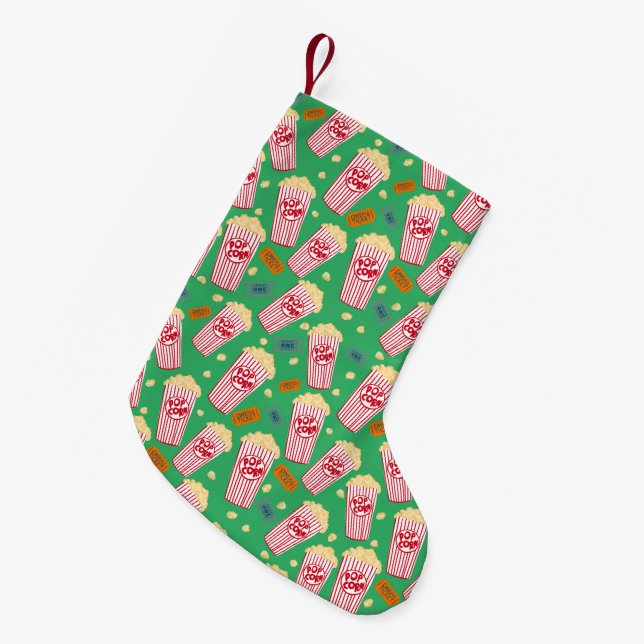 Popcorn and Movie Night Film Buffs Holiday Chill Small Christmas Stocking (Front (Hanging))