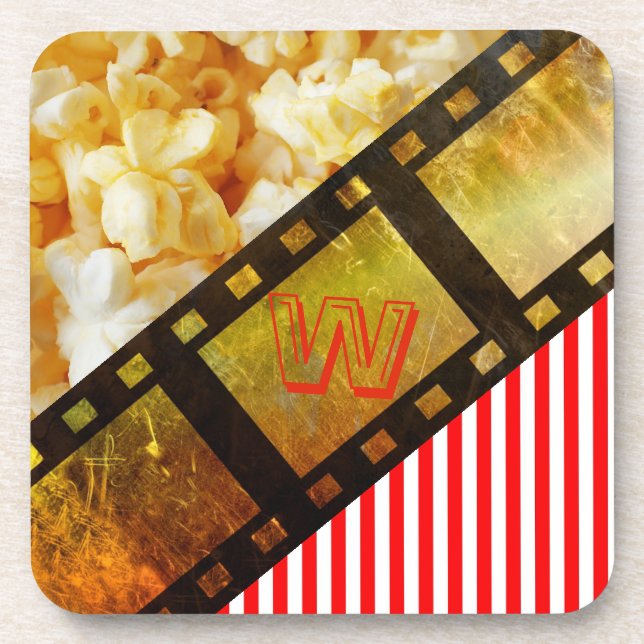Popcorn and movie reel film coaster (Front)