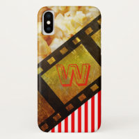 Popcorn and movie reel film red white striped 
