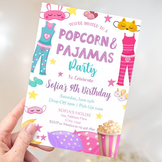 Popcorn and Pyjamas Party Invitation (Creator Uploaded)
