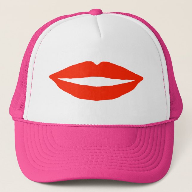 Popcorn Anime Funny Red Lips Trucker Hat (Front)