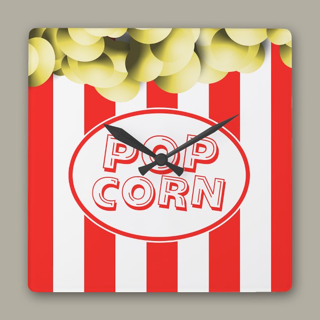 Popcorn Bag Funny Movie Theme Square Wall Clock (Creator Uploaded)
