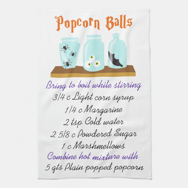 Popcorn Balls Recipe Tea Towel (Vertical)