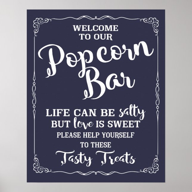 Popcorn Bar wedding sign elegant chalkboard (Front)