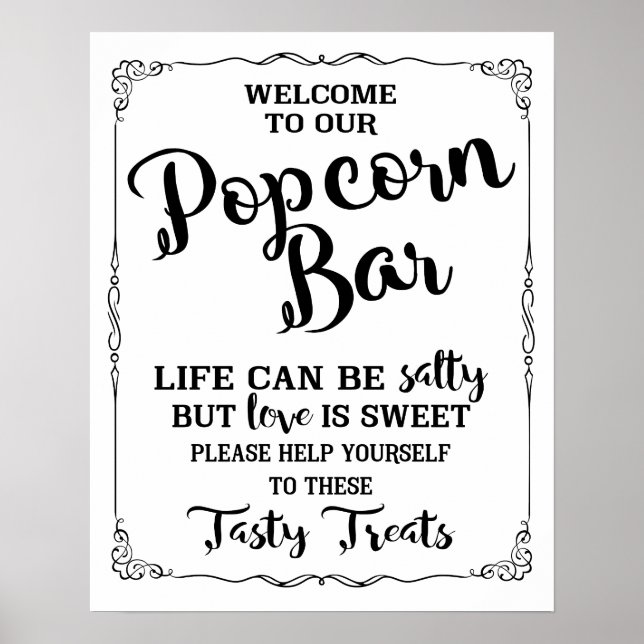 Popcorn Bar wedding sign elegant chalkboard (Front)