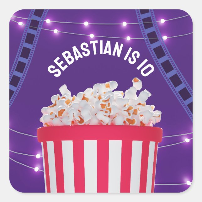 Popcorn Bucket Backyard Movie Night Square Sticker (Front)