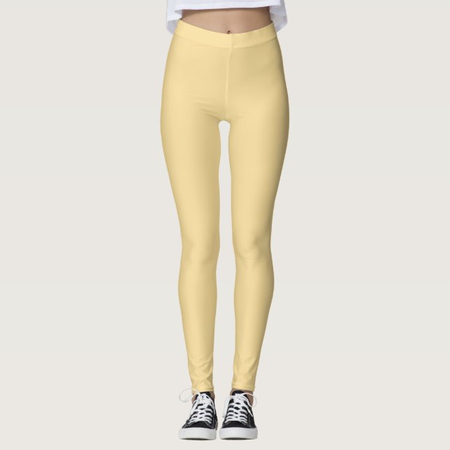 Popcorn Butter Yellow Solid Colour Print Leggings (Front)