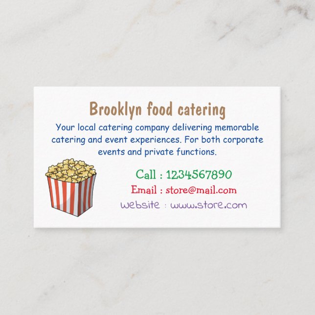 Popcorn cartoon illustration business card (Front)