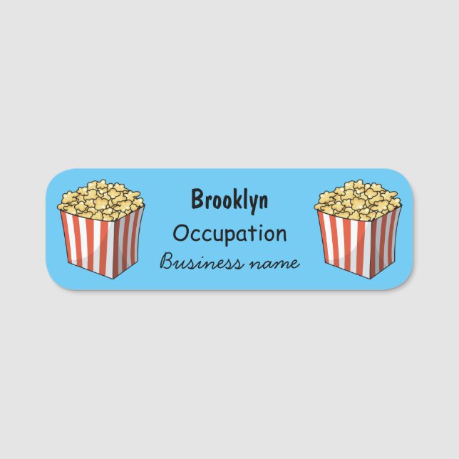 Popcorn cartoon illustration name tag (Front)