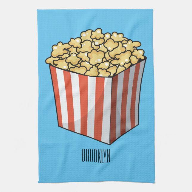 Popcorn cartoon illustration  tea towel (Vertical)