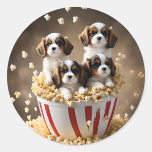 Popcorn Cavalier Spaniel Puppies, Classic Round Sticker