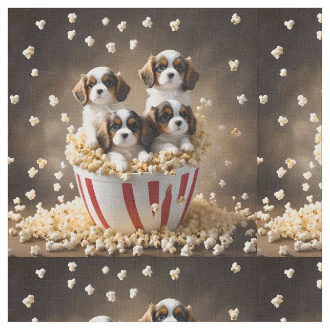 Popcorn Cavalier Spaniel Puppies, Fabric (Close Up)