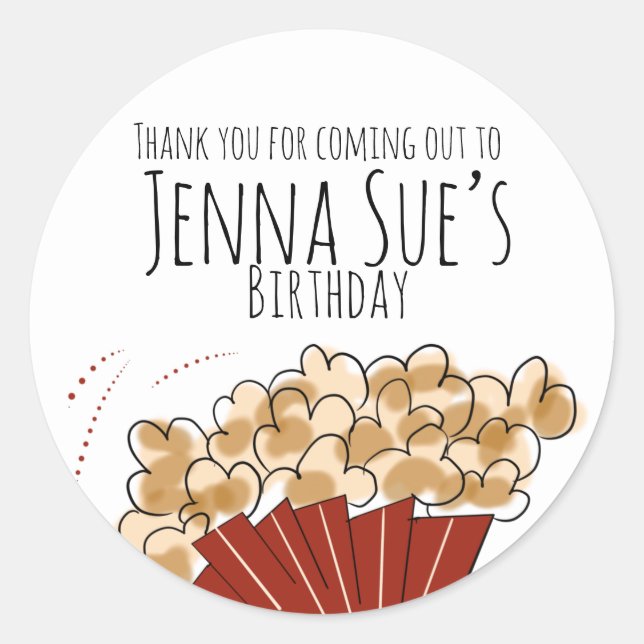 Popcorn Doodle Movie Outdoor Party Birthday       Classic Round Sticker (Front)