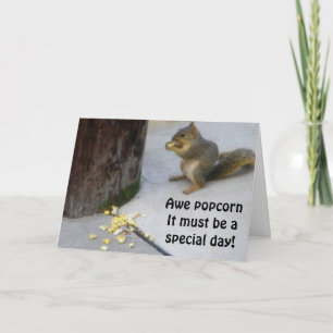 POPCORN EATING SQUIRREL BIRTHDAY GREETINGS CARD