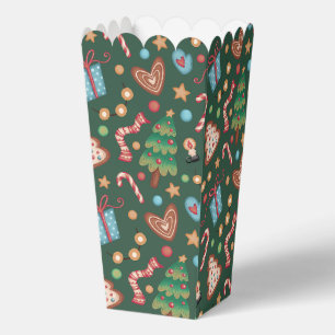 Popcorn Favour Gift Box Green Christmas Pattern