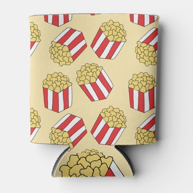 Popcorn hand drawn, colourful seamless pattern. can cooler (Front)
