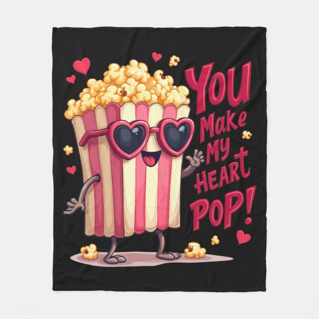 Popcorn Heart Pop Valentine Design Fleece Blanket (Front)