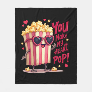 Popcorn Heart Pop Valentine Design Fleece Blanket