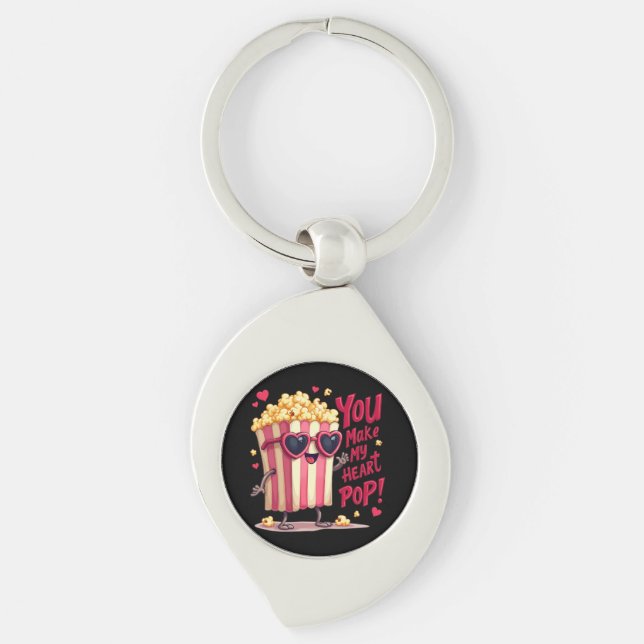 Popcorn Heart Pop Valentine Design Key Ring (Front)